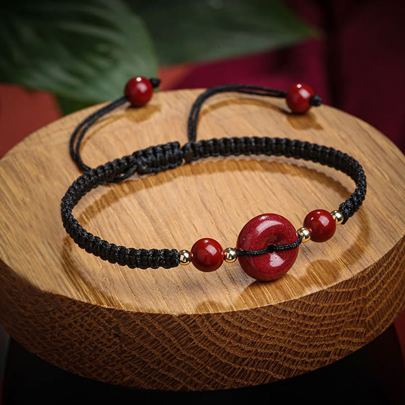Natural Cinnabar Peace Buckle Blessing String Bracelet