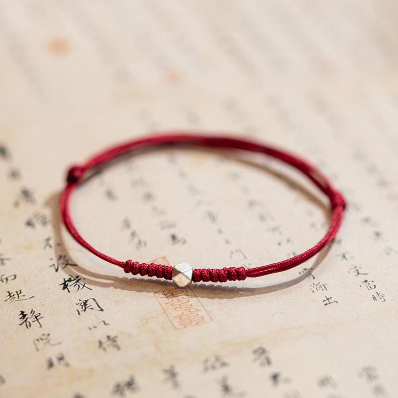 925 Sterling Silver Luck Bead Protection Red String Thin Cord Braided Bracelet