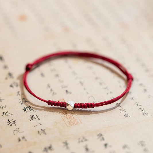 925 Sterling Silver Luck Bead Protection Red String Thin Cord Braided Bracelet