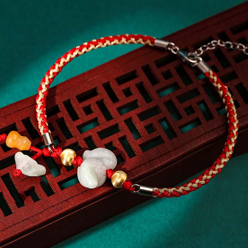 Chinese Zodiac Jade Prosperity Red String Bracelet Anklet