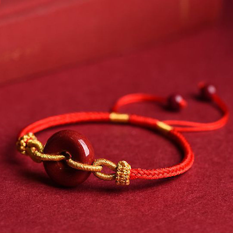 Handmade Cinnabar Peace Buckle Blessing Braided Rope Bracelet