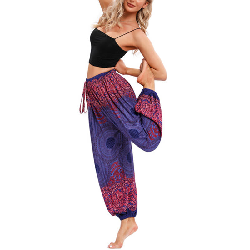 Loose Circle-shaped Flowers Pattern Harem Trousers Women's Yoga Pants