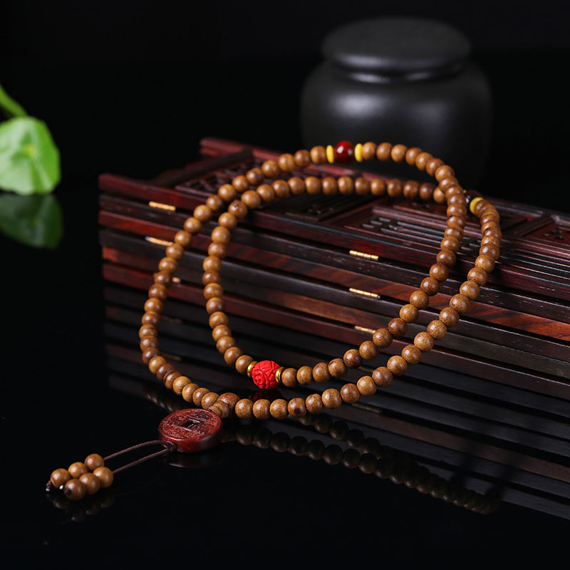 108 Mala Beads Peach Wood Bodhi Seed Lotus Prayer Meditation Bracelet