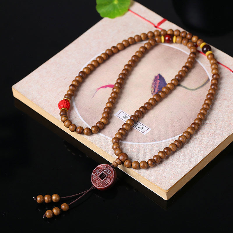 108 Mala Beads Peach Wood Bodhi Seed Lotus Prayer Meditation Bracelet