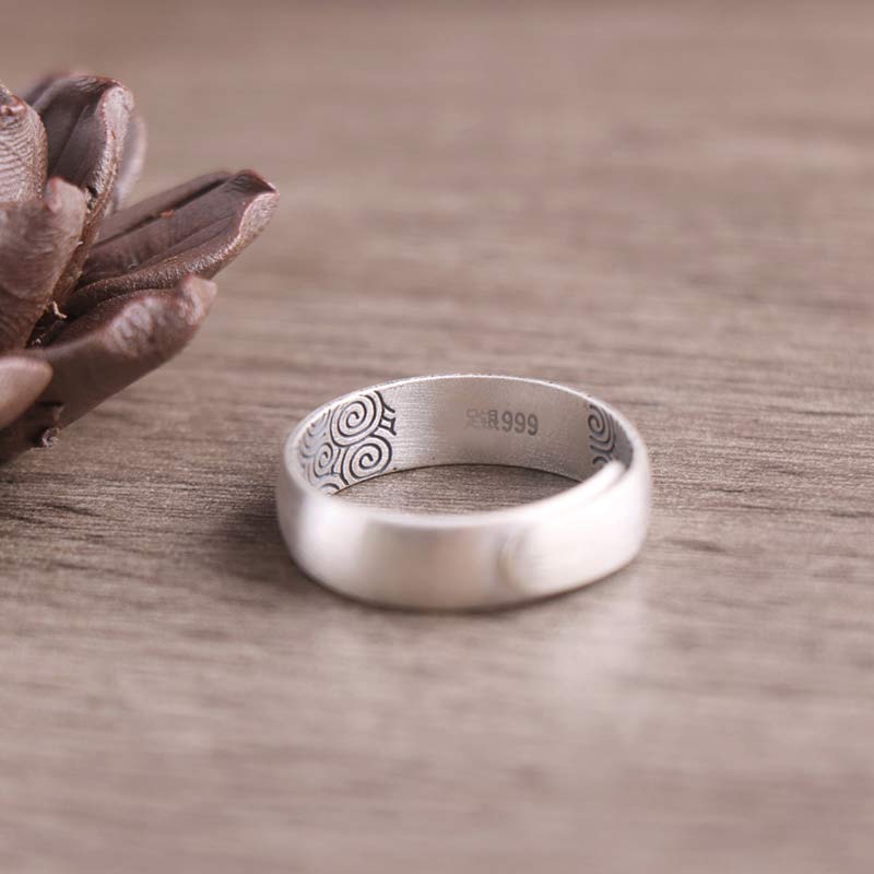 999 Sterling Silver Lotus Elephant Six True Words Blessing Ring