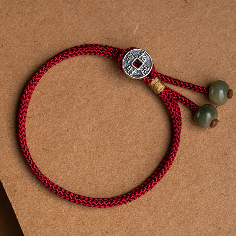 925 Sterling Silver Handmade Cyan Bodhi Seed Protection Braided Red String Bracelet