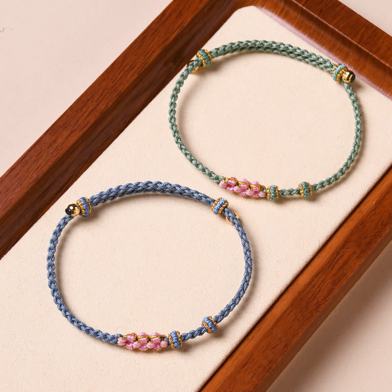 Handmade Peach Blossom Protection Braided Rope Bracelet