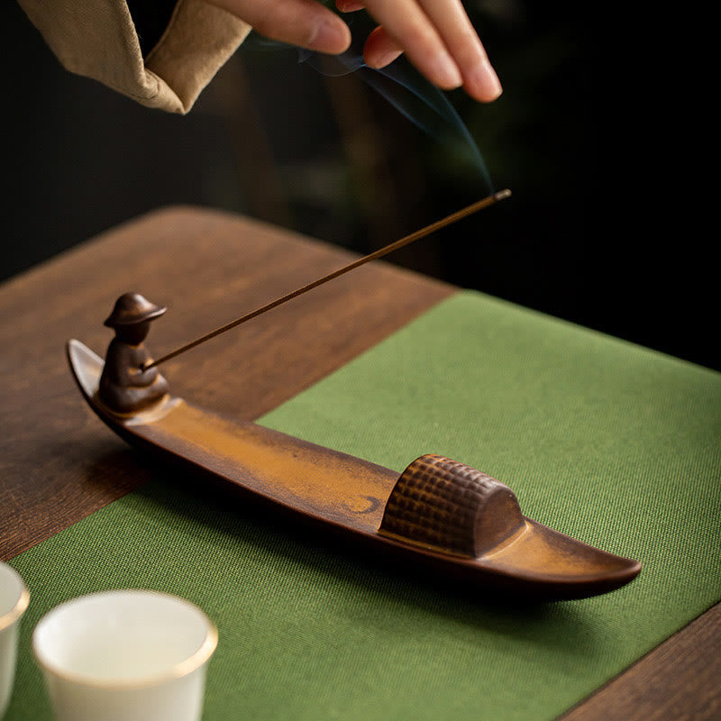 A Lonely Fisherman Afloat Ceramic Incense Burner