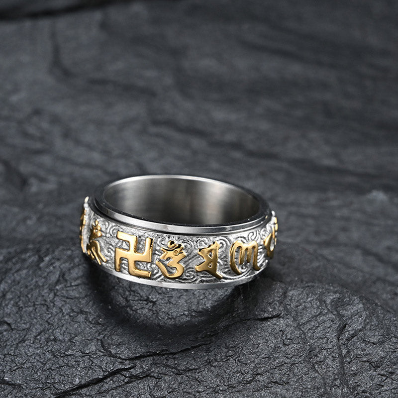 Om Mani Padme Hum Balance Calm Titanium Steel Ring