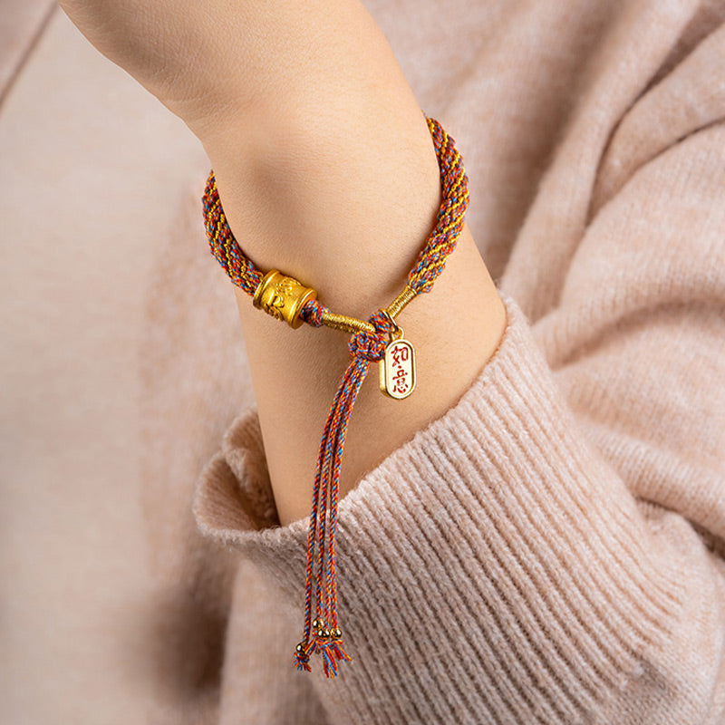 Handmade Multicolored Tibetan Om Mani Padme Hum Ruyi Auspicious Charm Braided Bracelet