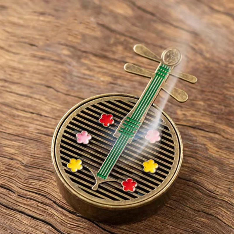 Small Mini Gourd Fan Pipa Copper Alloy Incense Burner Decoration With Incense