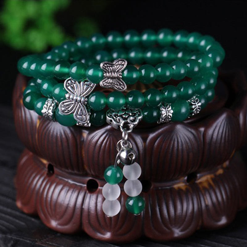 Natural Green Agate Butterfly Support Bracelet