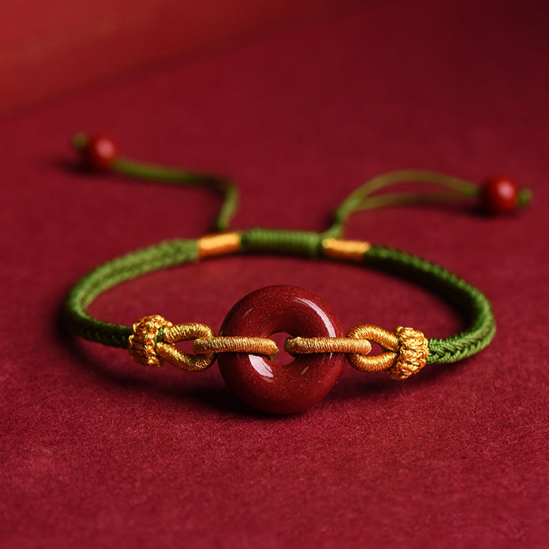 Handmade Cinnabar Peace Buckle Blessing Braided Rope Bracelet
