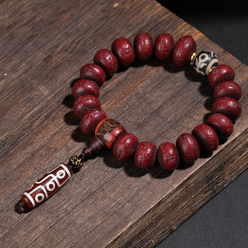 Tibet Bodhi Seed Dzi Bead Dancing Lion Luck Bracelet Wrist Mala