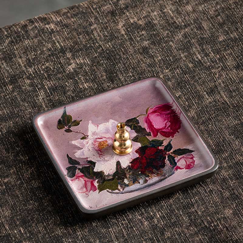 Mountain Lake Flower Leaf Ceramic Plate Tray Stick Incense Burner Decoration