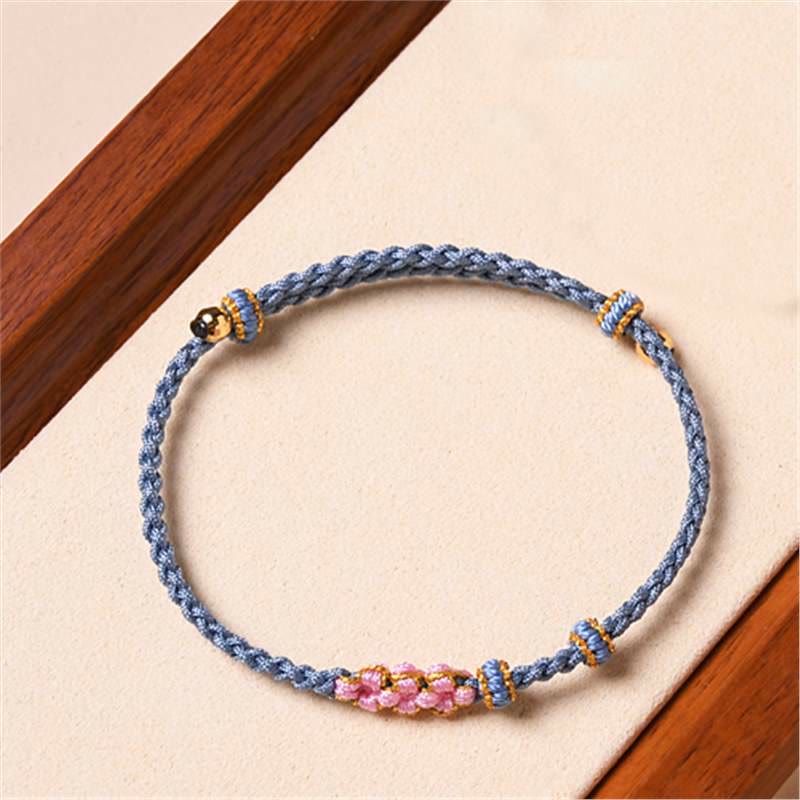 Handmade Peach Blossom Protection Braided Rope Bracelet