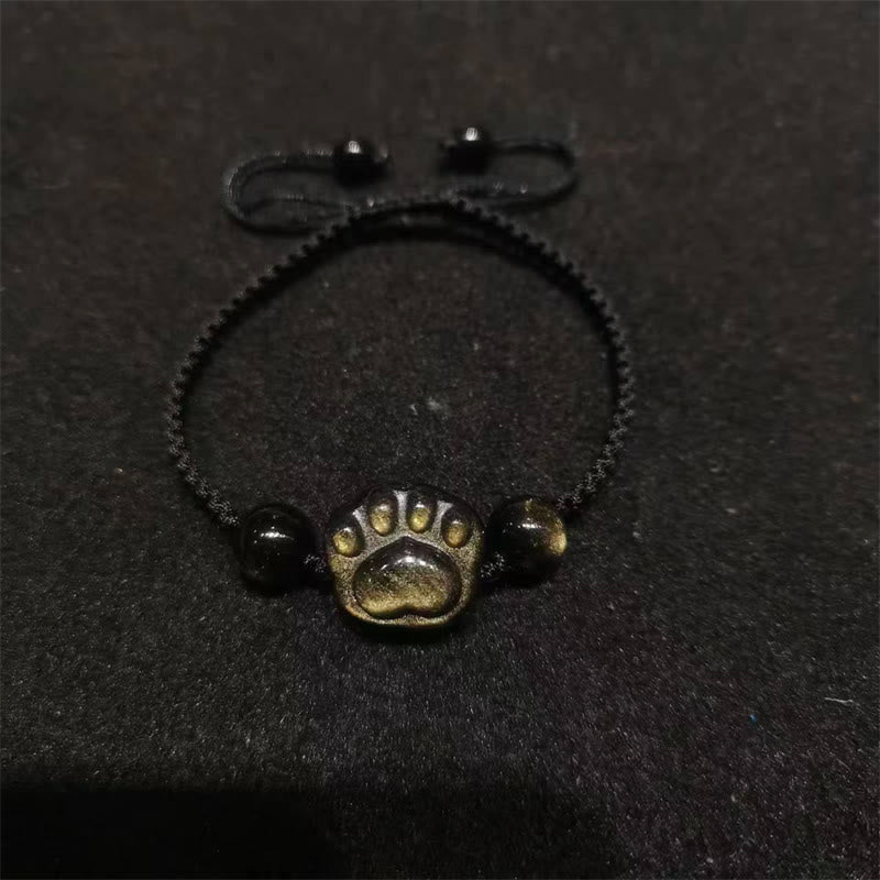 Natural Silver Sheen Obsidian Gold Sheen Obsidian Cute Cat Paw Claw Protection Rope Bracelet