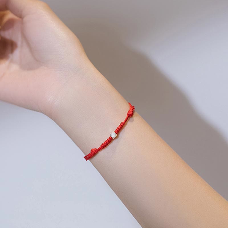 925 Sterling Silver Luck Bead Protection Red String Thin Cord Braided Bracelet