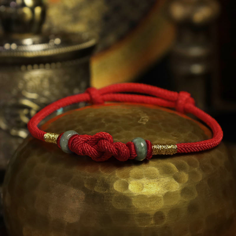 Red String Jade Luck Fortune Knot Braided String Bracelet