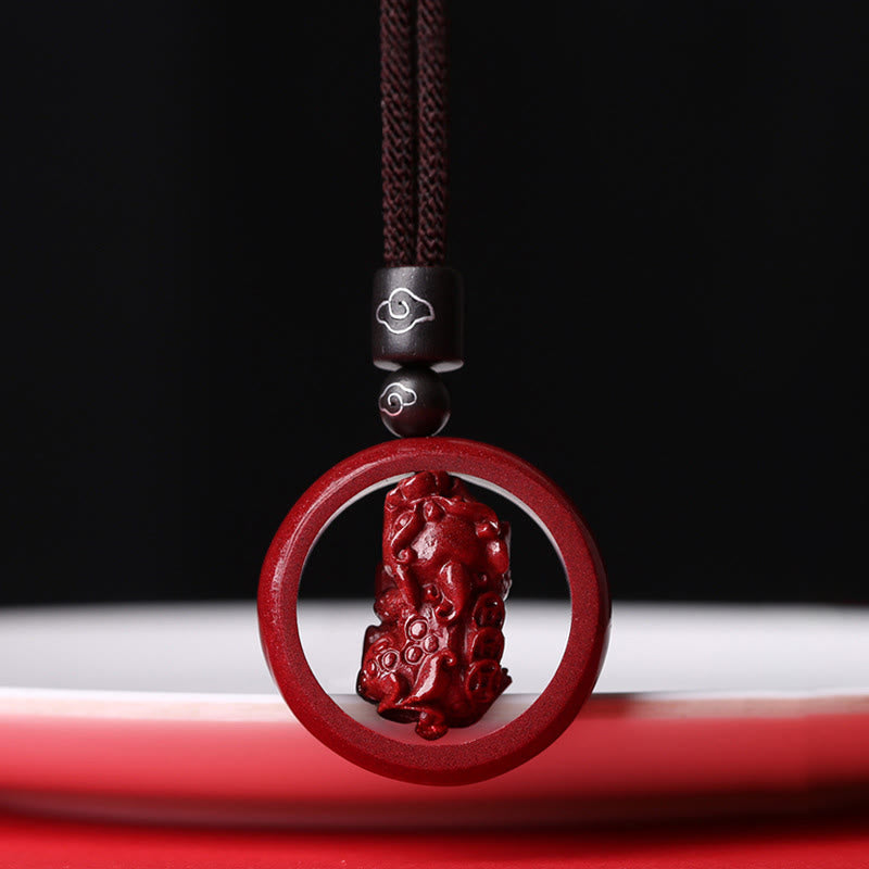 Cinnabar Om Mani Padme Hum PiXiu Blessing Lucky Bead Necklace Pendant