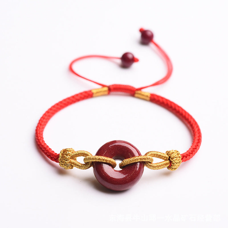 Handmade Cinnabar Peace Buckle Blessing Braided Rope Bracelet