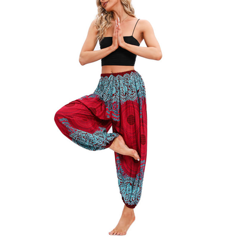 Loose Circle-shaped Flowers Pattern Harem Trousers Women's Yoga Pants