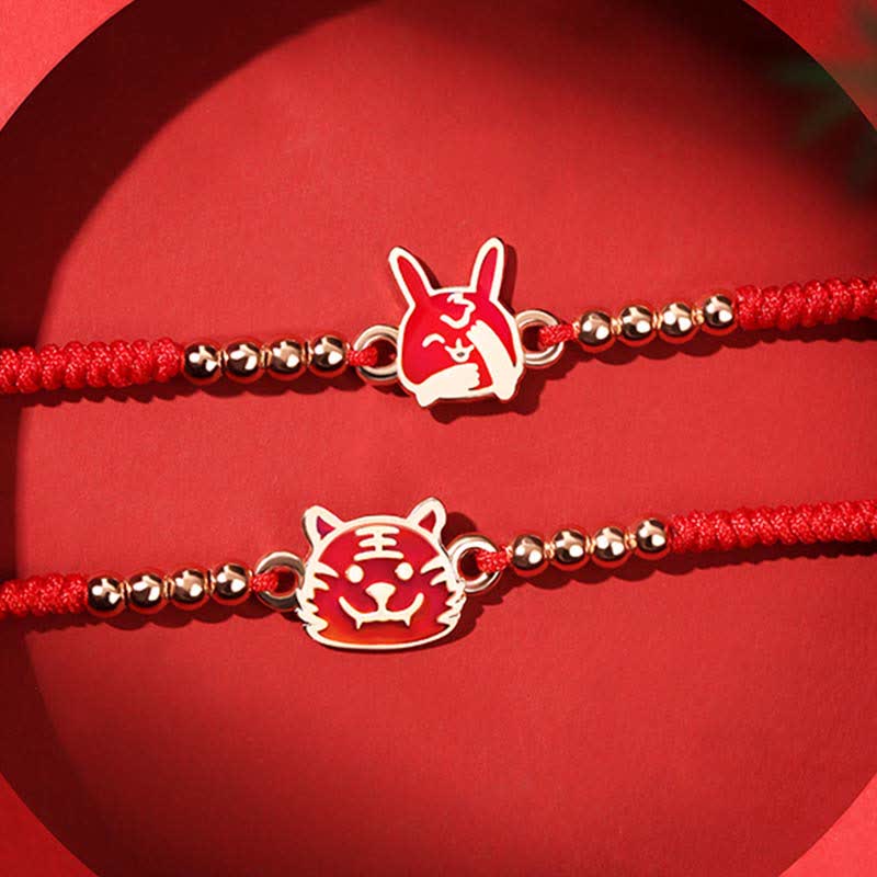 925 Sterling Silver Chinese Zodiac Luck Faith Discolor Red String Bracelet
