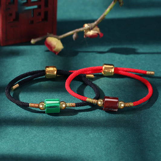 Tibet Handmade Green Aventurine Red Stone Malachite Luck Protection Braided Rope Bracelet