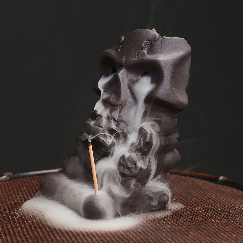 Halloween Skull Head Purple Clay Incense Burner Decoration