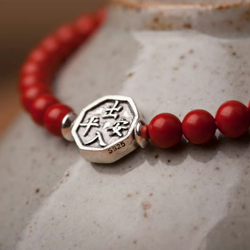 925 Sterling Silver Yin Yang Bagua Symbol Cinnabar String Concentration Bracelet