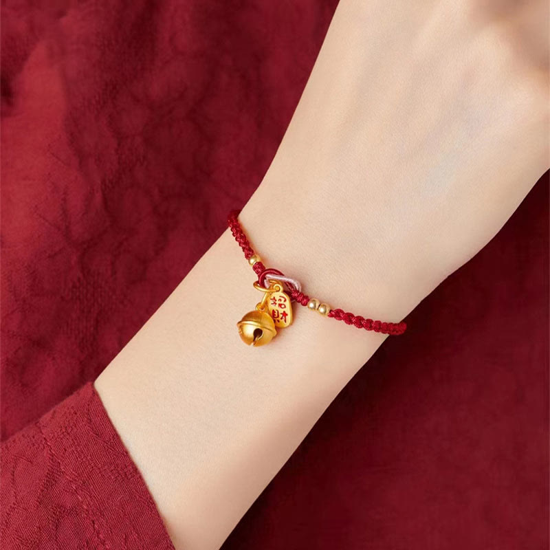 Handmade Fu Character Charm Luck Happiness Bell Red Rope Bracelet