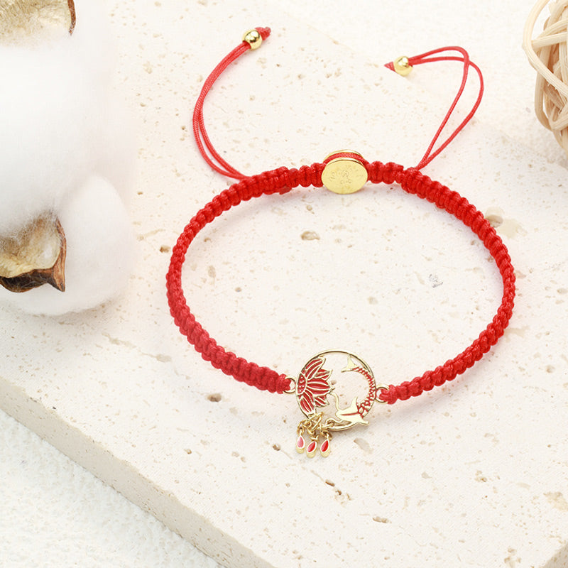 Tibetan Handmade Lotus Koi Fish Lucky Red String Bracelet