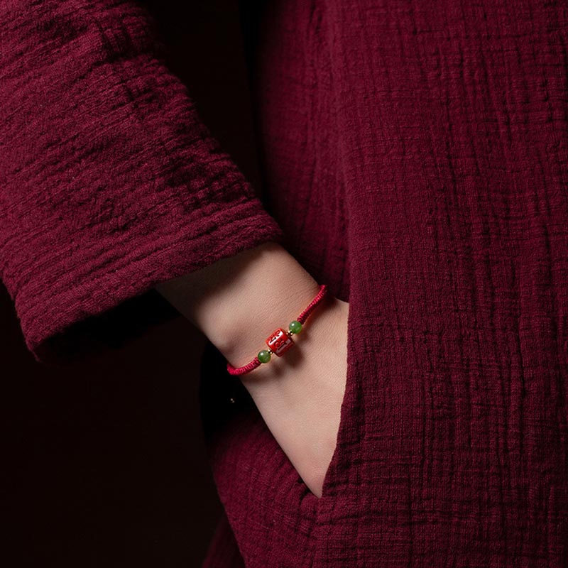 Tibetan Cinnabar Om Mani Padme Hum Engraved Blessing Braided Rope Bracelet