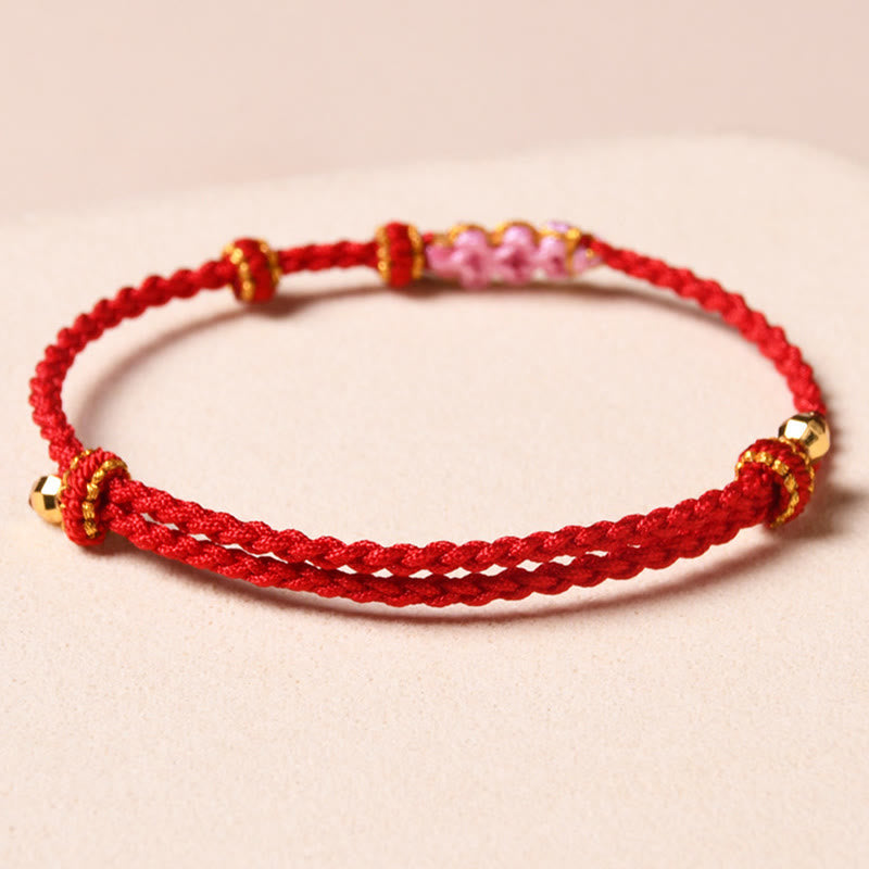 Handmade Peach Blossom Protection Braided Rope Bracelet