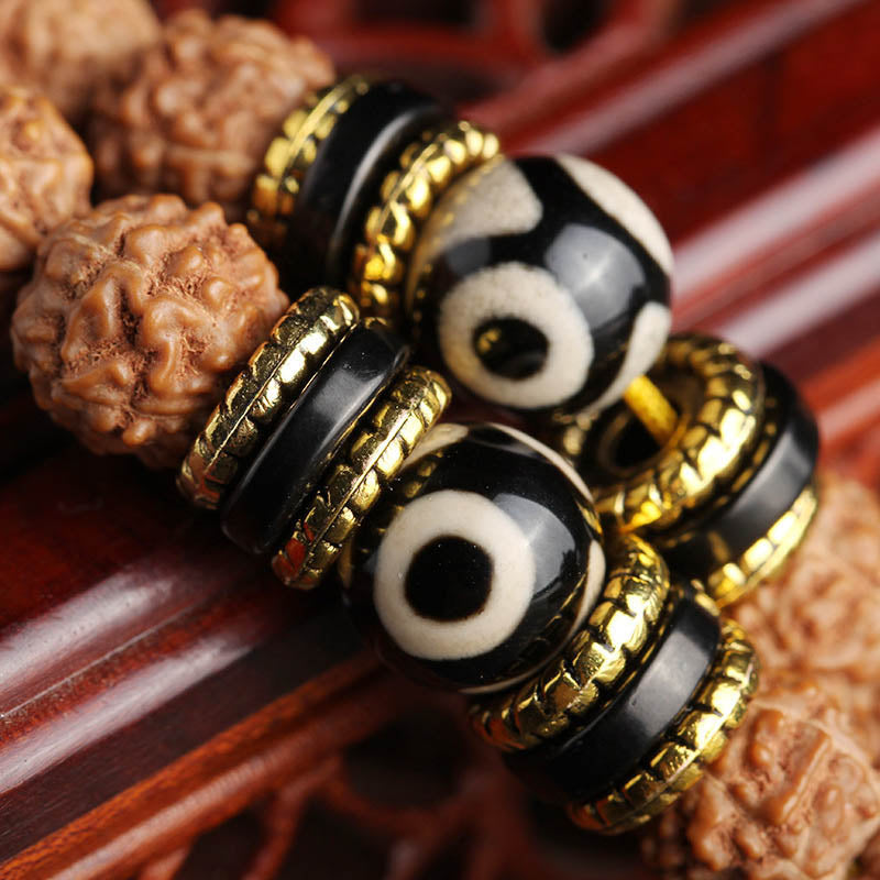 108 Mala Beads Rudraksha Bodhi Seed Dzi Bead Luck Wealth Bracelet