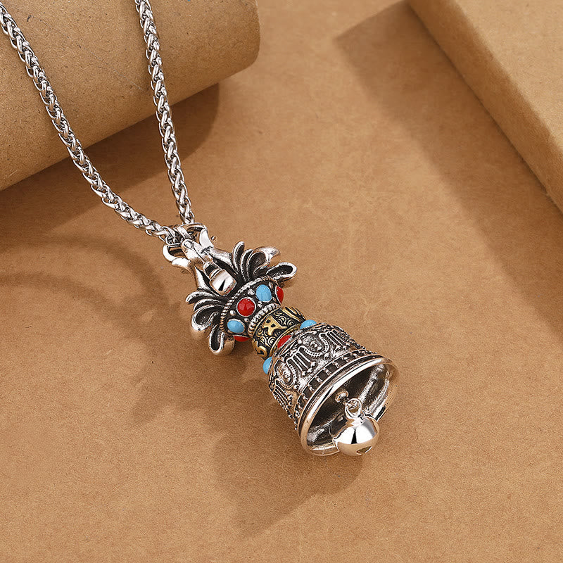 Tibetan Om Mani Padme Hum Dorje Vajra Bell Strength Necklace Pendant