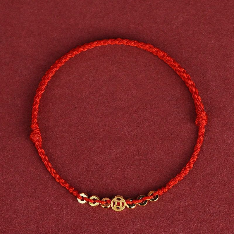 Braided Red String Round Chinese Coin Good Fortune Bracelet