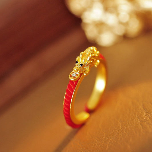 Copper Pi Xiu Chinese Coin Wealth Braided Open Ring