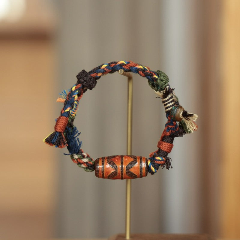 Vintage Tibetan Dzi Bead Luck Rope Bracelet