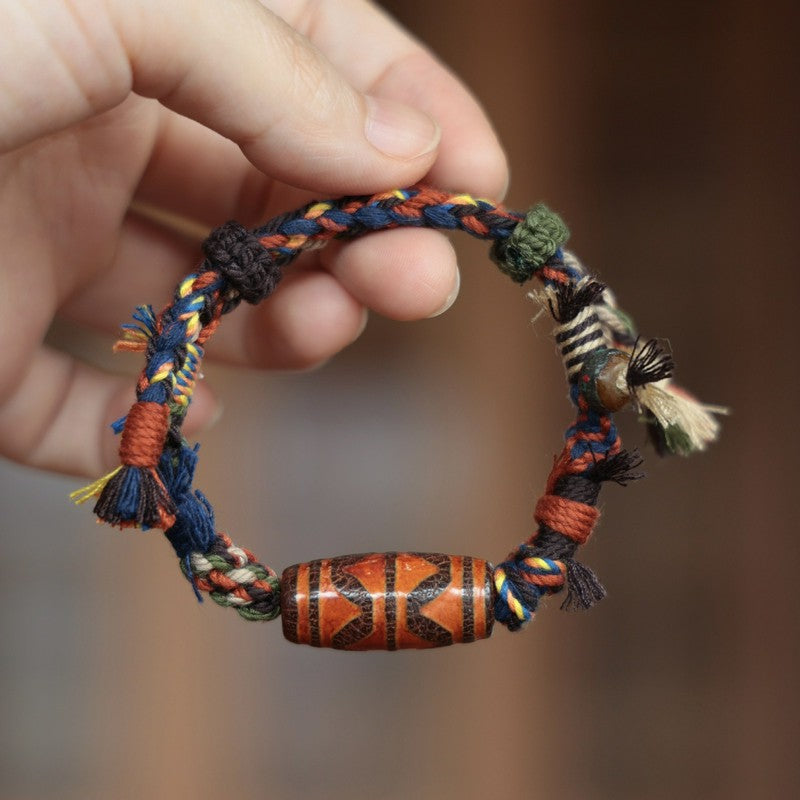 Vintage Tibetan Dzi Bead Luck Rope Bracelet