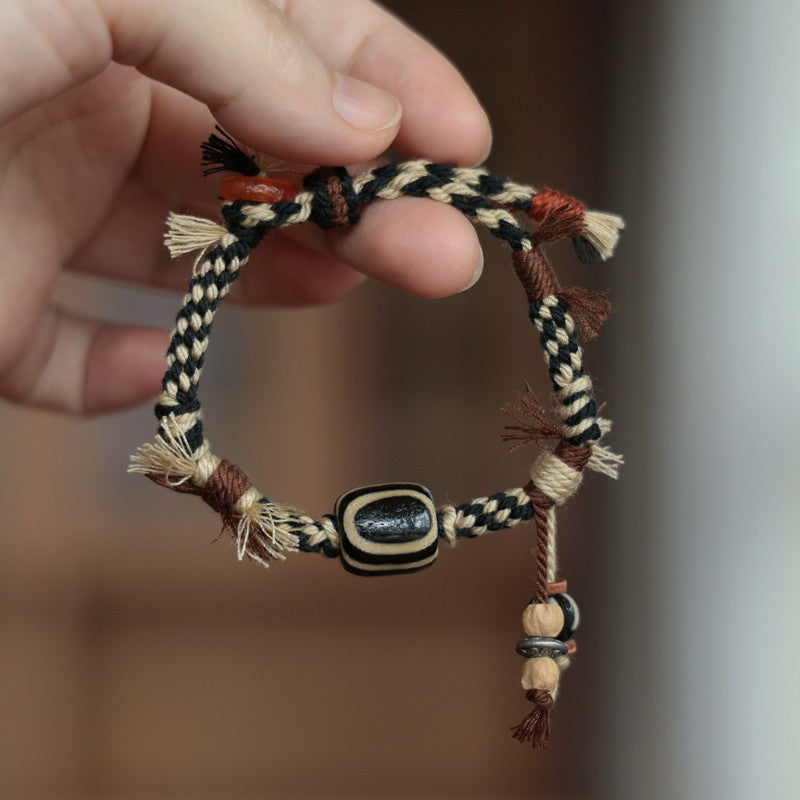 Vintage Tibetan Dzi Bead Luck Rope Bracelet