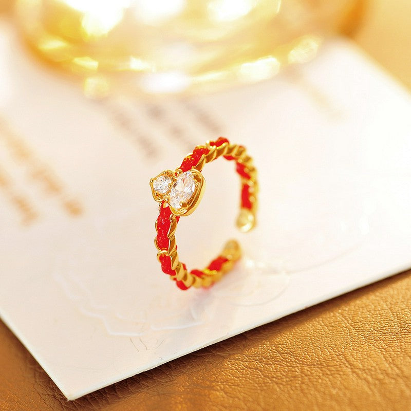 Red String Copper Alloy Gourd Blessing Open Band Ring