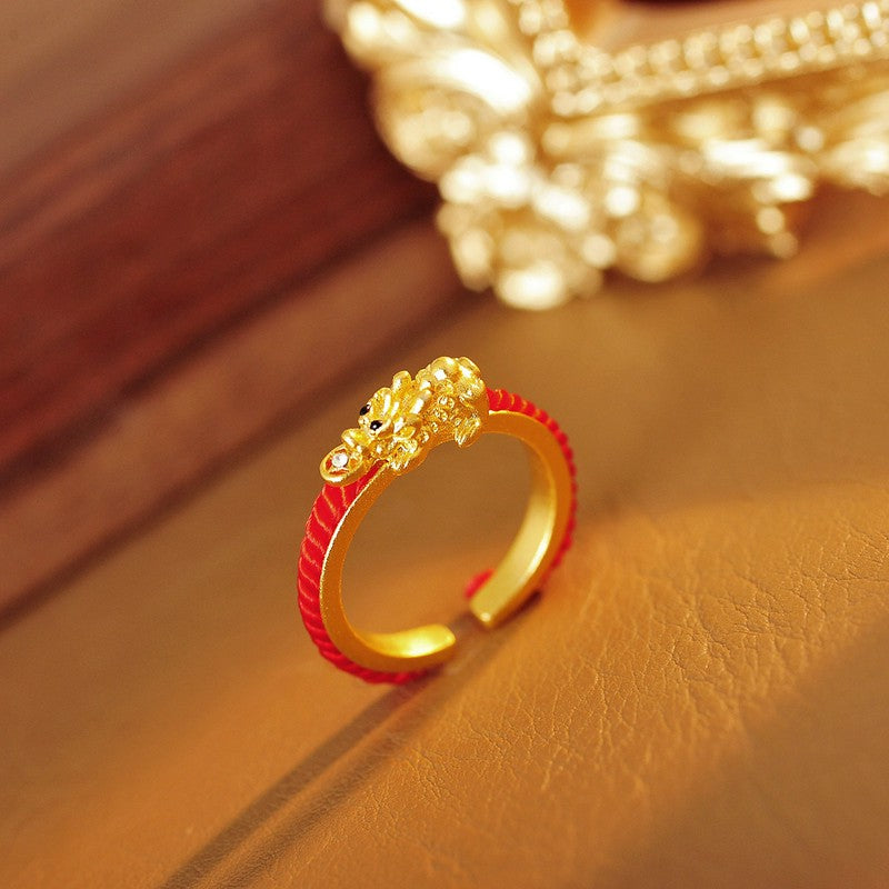 Copper Pi Xiu Chinese Coin Wealth Braided Open Ring