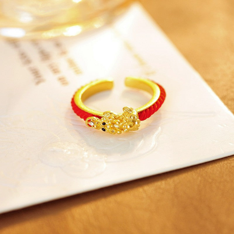 Copper Pi Xiu Chinese Coin Wealth Braided Open Ring