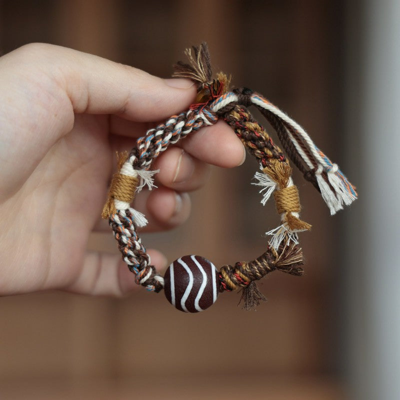 Vintage Tibetan Dzi Bead Luck Rope Bracelet