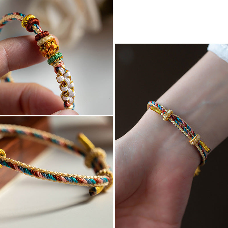 Handmade Dunhuang Color Peach Blossom Pattern Braid String Bracelet