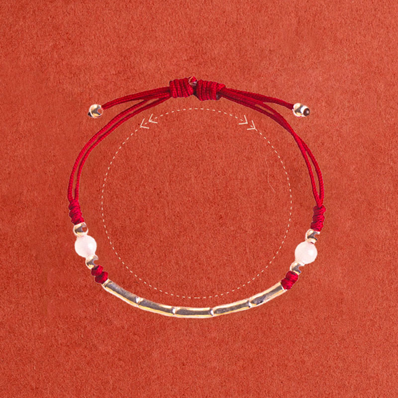 925 Sterling Silver Bamboo White Agate Red Agate Bead Protection String Braided Bracelet