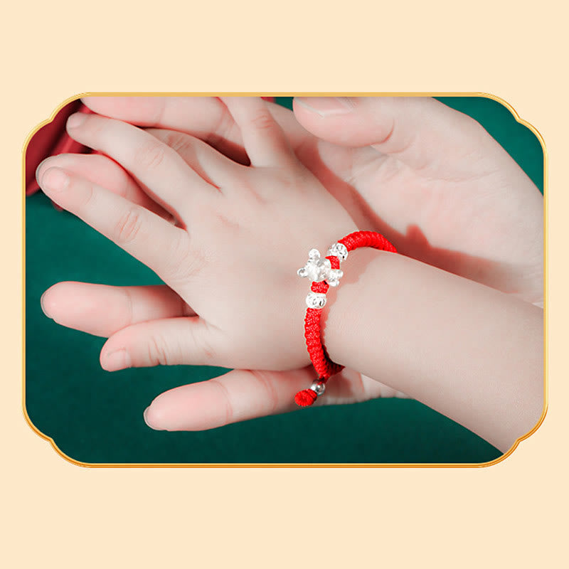999 Sterling Silver Chinese Zodiac Red Rope Luck Handcrafted Kids Bracelet