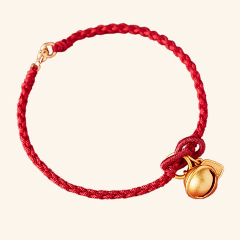 Handmade Fu Character Charm Luck Happiness Bell Red Rope Bracelet