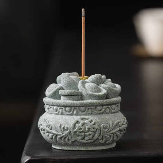 Chinese Character Fu Ingots Incense Burner Desk Decoration
